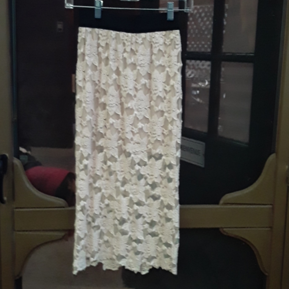 Free people lace midi over mini slip skirt